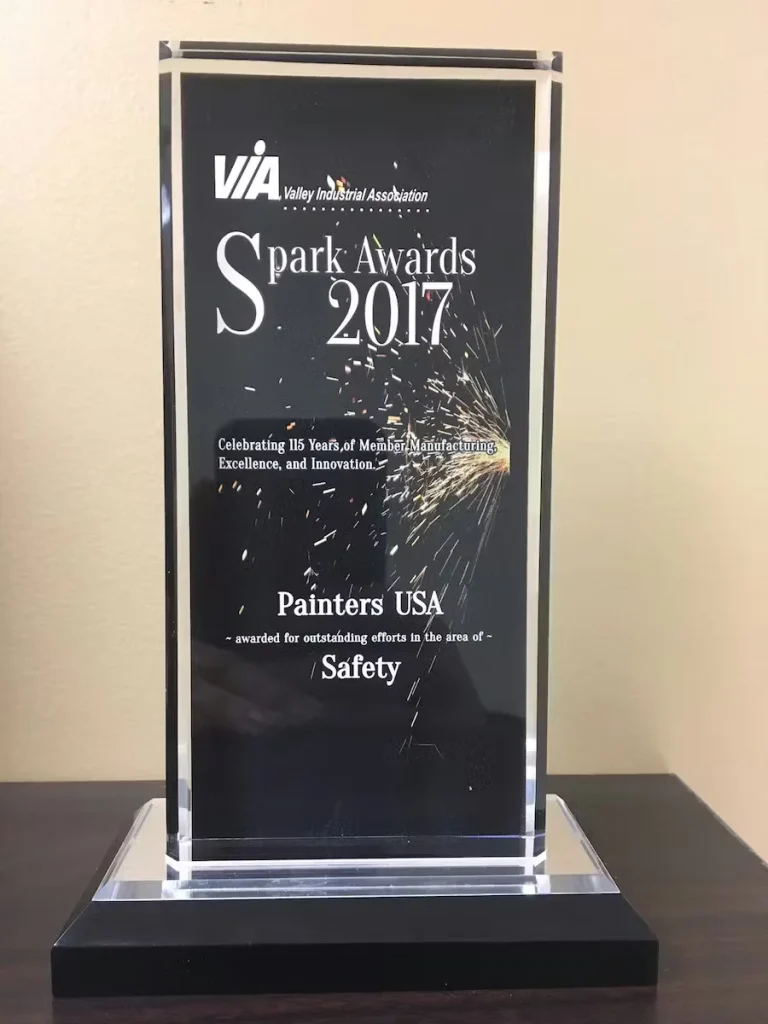 Spark Awards 2017 safety award presented to Painters USA by the Valley Industrial Association.