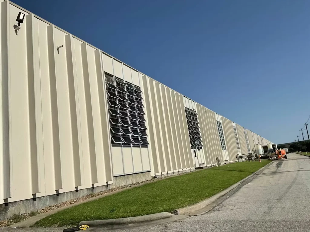 Front view of loading docks with numbered bays and open dock positions, centered on the dock apron.