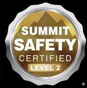 Golden badge that says Summit Safety Certified Level 2